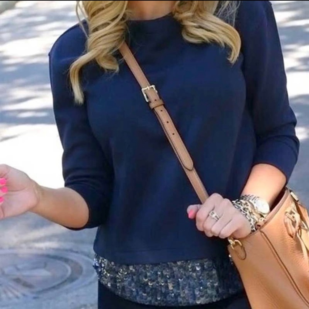 💚EUC💚 J. CREW Sequin Trim Pullover Sweatshirt